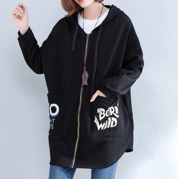 Drune | Herbst Kapuzen Baumwollmäntel Plus Size lässige Reißverschluss Cardigans Outwear