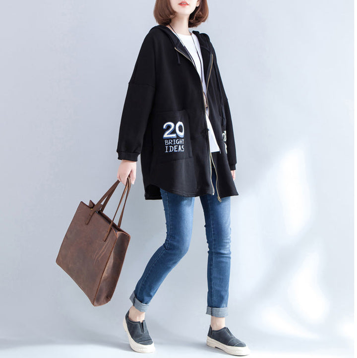 Drune | Herbst Kapuzen Baumwollmäntel Plus Size lässige Reißverschluss Cardigans Outwear