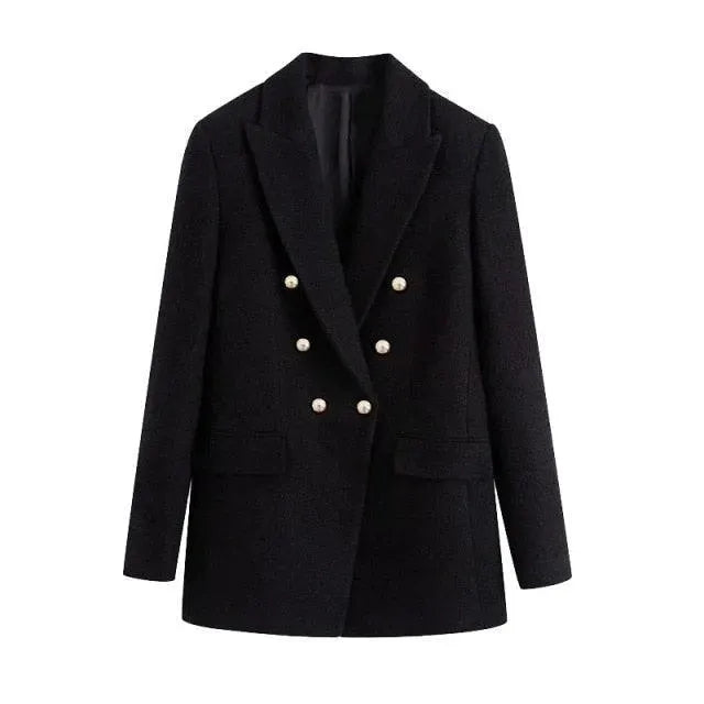 Drune | Schwarzer Blazer Damen - Formal-Business - Unifarben-Einfarbig