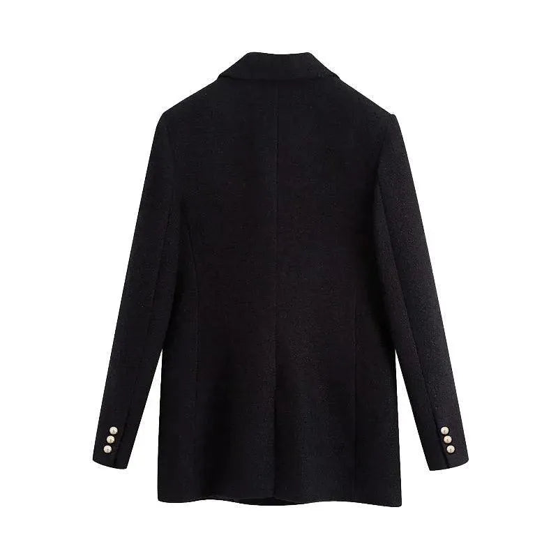 Drune | Schwarzer Blazer Damen - Formal-Business - Unifarben-Einfarbig