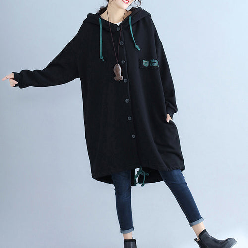 Drune | Fashion Rücken Prints Baumwolle Trenchcoats Übergrößen Kapuzen Winter Outfits