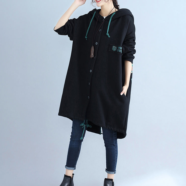 Drune | Fashion Rücken Prints Baumwolle Trenchcoats Übergrößen Kapuzen Winter Outfits