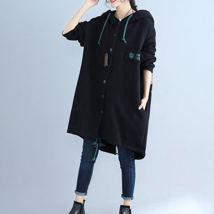 Drune | Fashion Rücken Prints Baumwolle Trenchcoats Übergrößen Kapuzen Winter Outfits