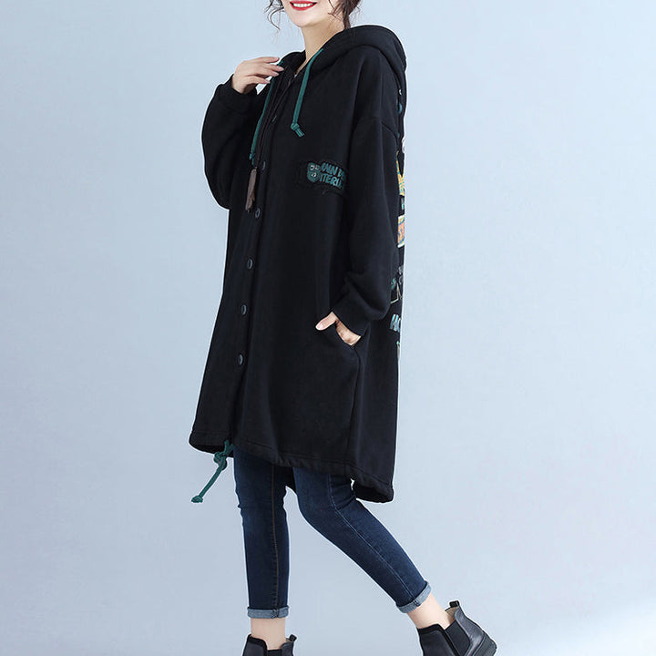Drune | Fashion Rücken Prints Baumwolle Trenchcoats Übergrößen Kapuzen Winter Outfits