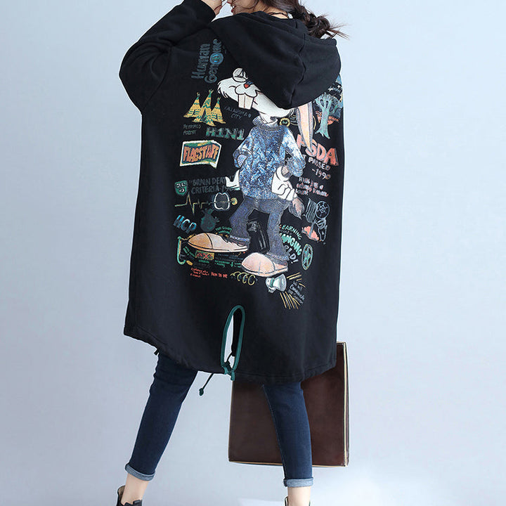 Drune | Fashion Rücken Prints Baumwolle Trenchcoats Übergrößen Kapuzen Winter Outfits