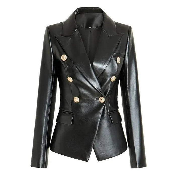 Drune | Schwarze Lederblazer Damen - Formal-Geschäft - Uni-Einfarbig
