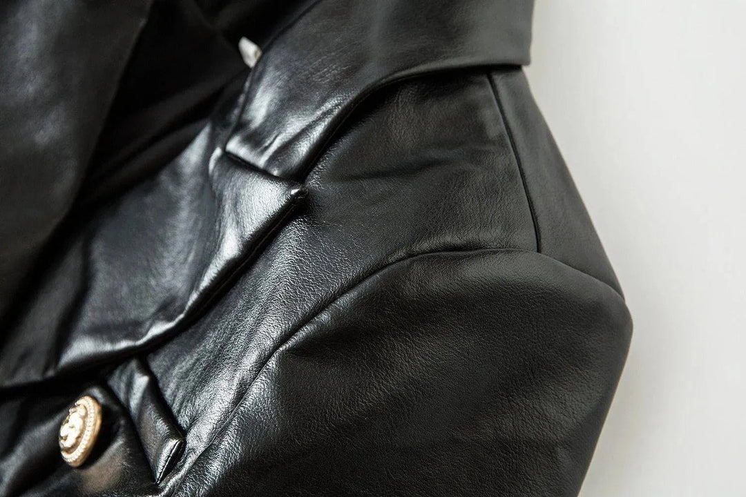 Drune | Schwarze Lederblazer Damen - Formal-Geschäft - Uni-Einfarbig