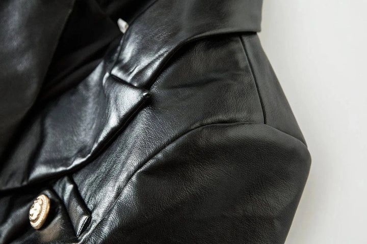 Drune | Schwarze Lederblazer Damen - Formal-Geschäft - Uni-Einfarbig