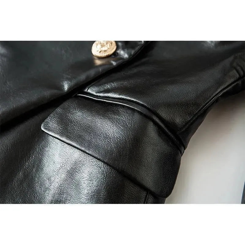 Drune | Schwarze Lederblazer Damen - Formal-Geschäft - Uni-Einfarbig