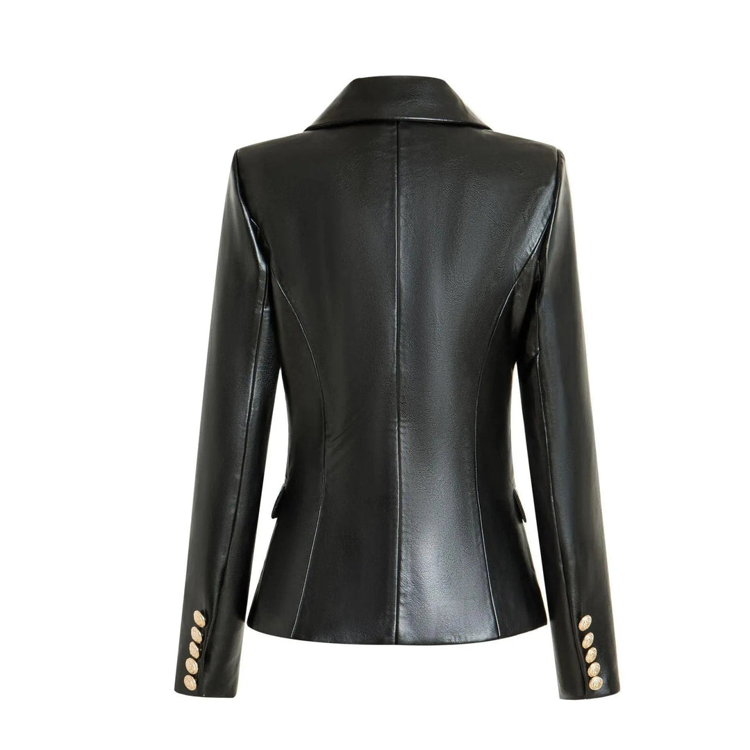 Drune | Schwarze Lederblazer Damen - Formal-Geschäft - Uni-Einfarbig