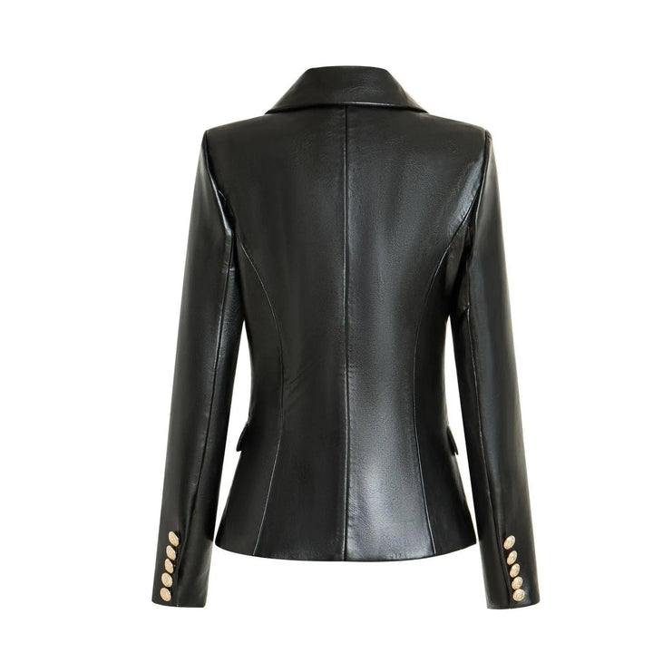 Drune | Schwarze Lederblazer Damen - Formal-Geschäft - Uni-Einfarbig
