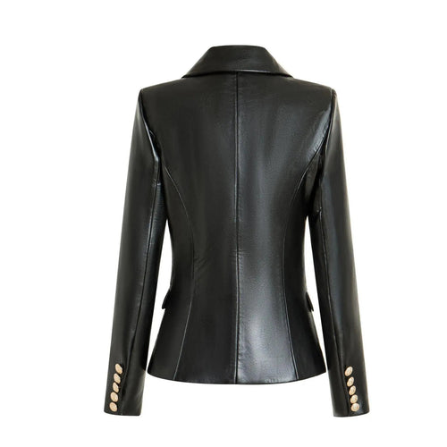 Drune | Schwarze Lederblazer Damen - Formal-Geschäft - Uni-Einfarbig