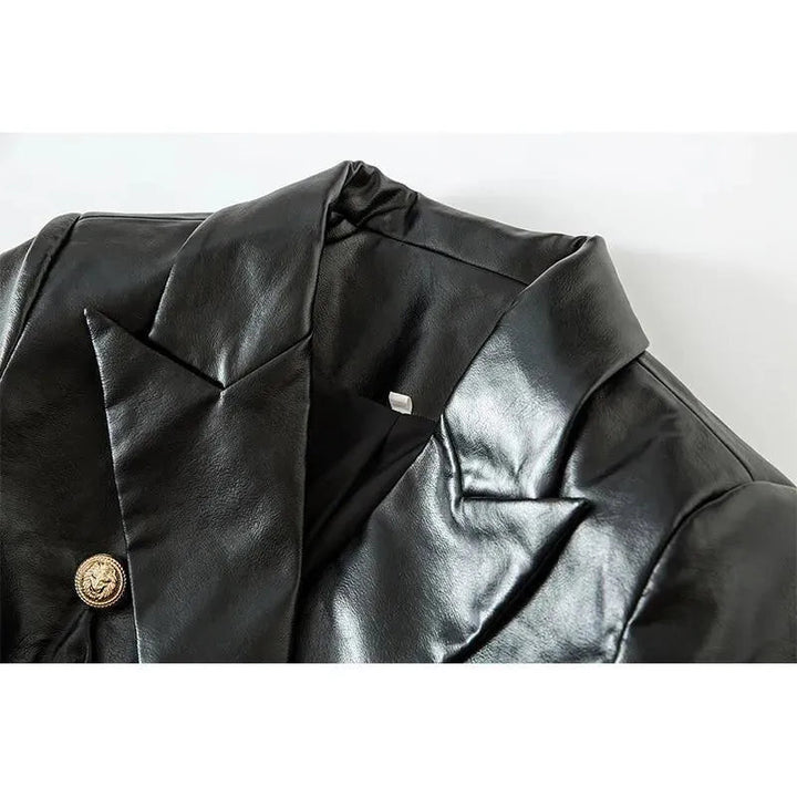Drune | Schwarze Lederblazer Damen - Formal-Geschäft - Uni-Einfarbig