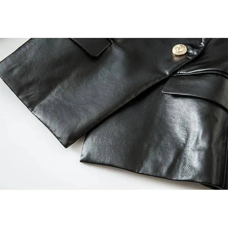 Drune | Schwarze Lederblazer Damen - Formal-Geschäft - Uni-Einfarbig