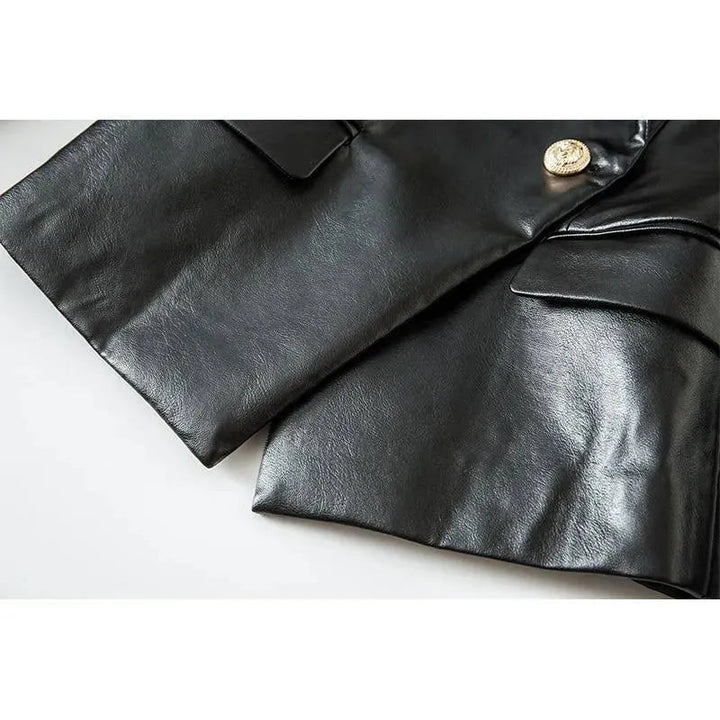 Drune | Schwarze Lederblazer Damen - Formal-Geschäft - Uni-Einfarbig