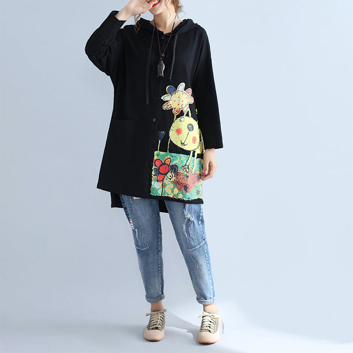 Drune | warmer Baumwoll Kapuzenjacke Prints Oversize Langarm Trenchcoats