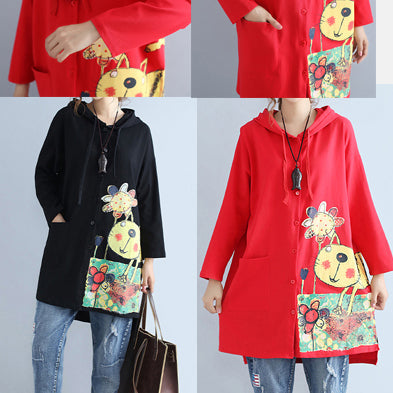 Drune | warmer Baumwoll Kapuzenjacke Prints Oversize Langarm Trenchcoats