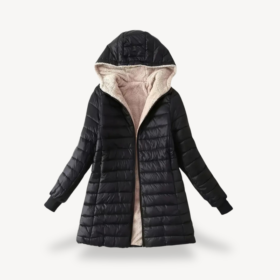 Drune | Damen Kapuzen-Puffermantel mit Sherpa-Futter