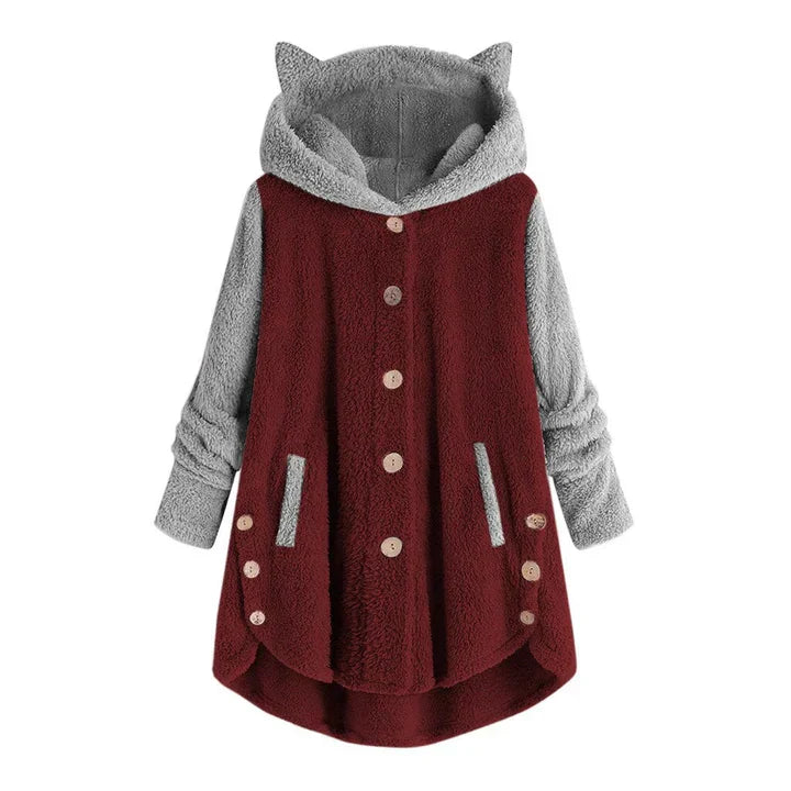Drune - Damen-Fleece-Sweatshirt Mit Katzenohren Und Abgesetzten Ärmeln