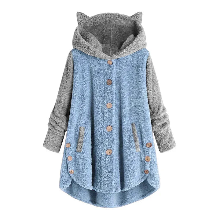 Drune - Damen-Fleece-Sweatshirt Mit Katzenohren Und Abgesetzten Ärmeln