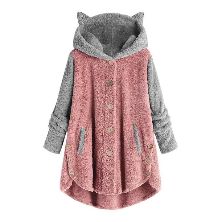 Drune - Damen-Fleece-Sweatshirt Mit Katzenohren Und Abgesetzten Ärmeln