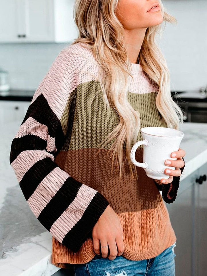 Drune | Strickbluse mit Blockstreifen Lässiger Komfort Entspanter Stil