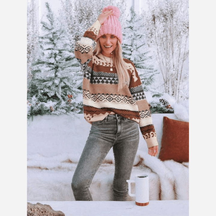 Drune | Boheme Gemusteter Strickpullover Weiche Strickqualität Winterkomfort