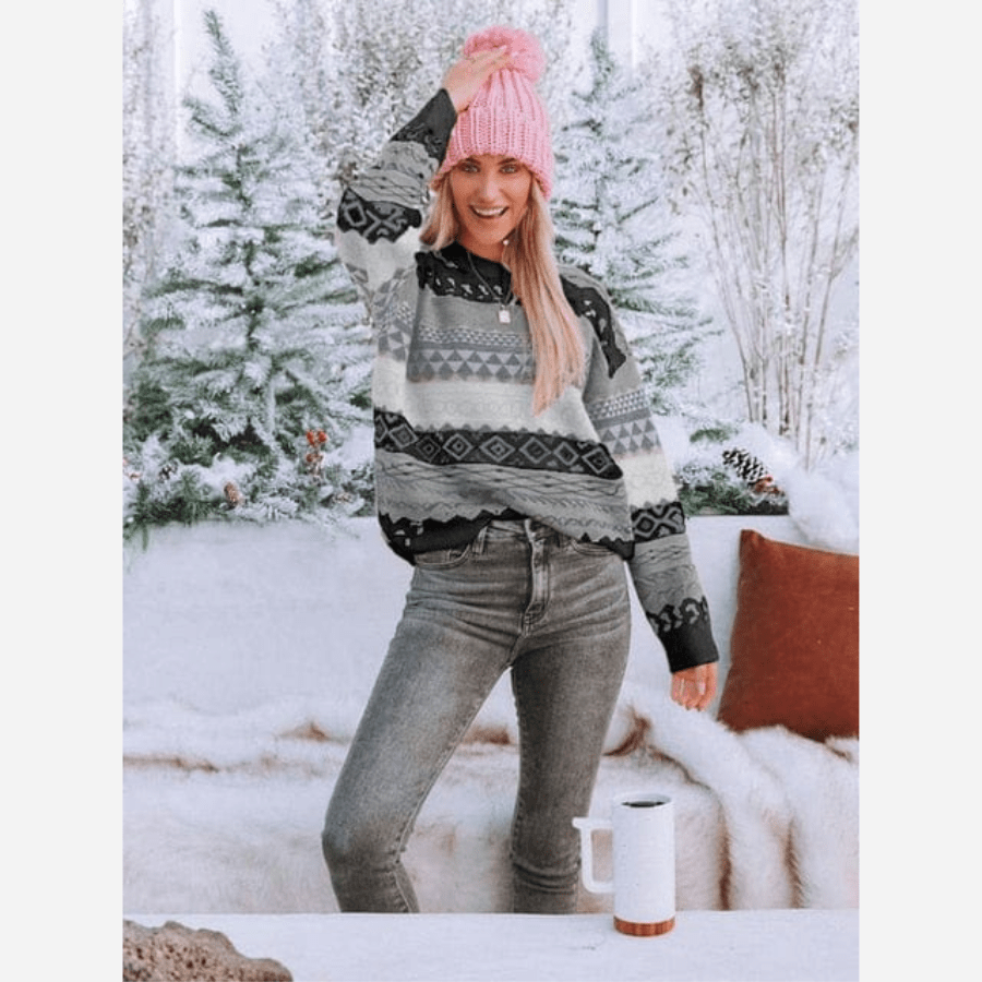 Drune | Boheme Gemusteter Strickpullover Weiche Strickqualität Winterkomfort