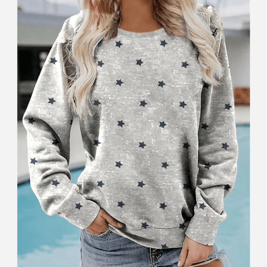 Drune | Lässiges Sweatshirt mit Sternmuster Langärmeliges Design Weich und Bequem