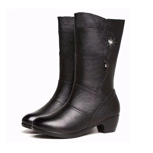 Drune | Damen Trendige Legere Pu Leder Schwarze Stiefel