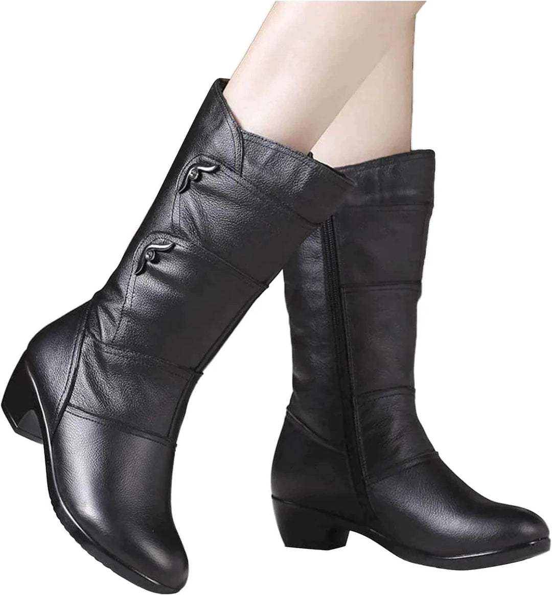 Drune | Knöchelhohe Stiefel - Enganliegende Silhouette - Lederähnliche Textur - Seitlicher Reißverschluss - Niedriger Absatz
