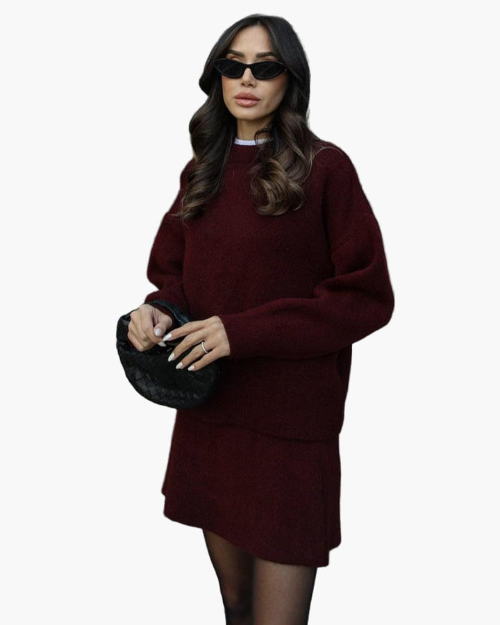 Drune | Strickset mit Pullover und Minirock - Modischer Herbst Winter Look, Lässig & Elegant