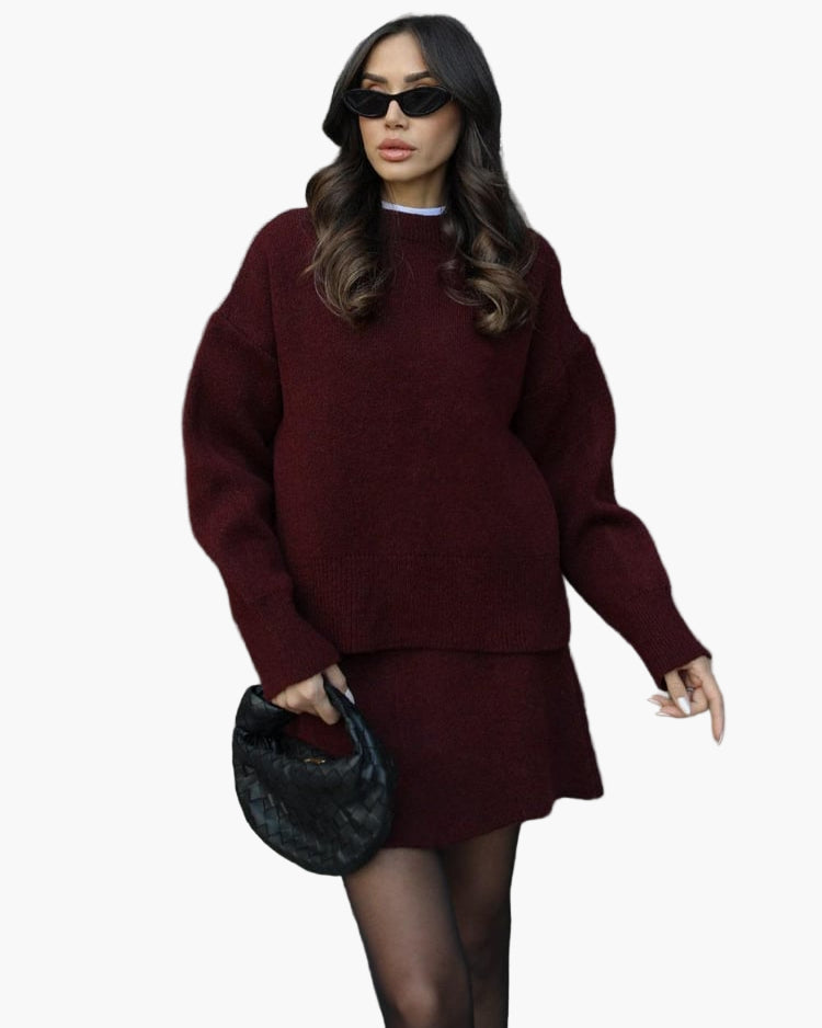 Drune | Strickset mit Pullover und Minirock - Modischer Herbst Winter Look, Lässig & Elegant