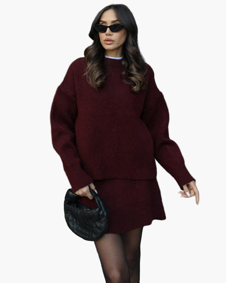Drune | Strickset mit Pullover und Minirock - Modischer Herbst Winter Look, Lässig & Elegant