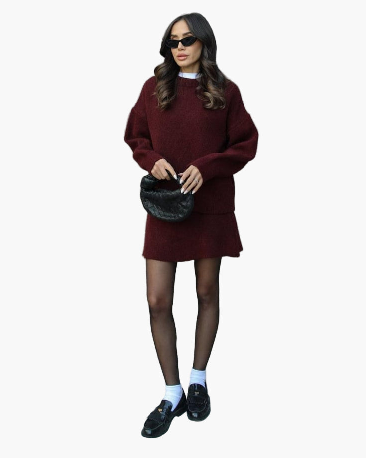 Drune | Strickset mit Pullover und Minirock - Modischer Herbst Winter Look, Lässig & Elegant