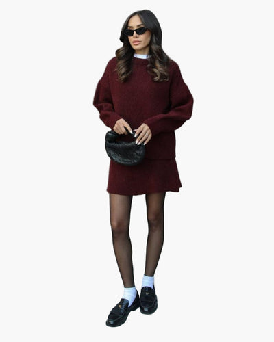 Drune | Strickset mit Pullover und Minirock - Modischer Herbst Winter Look, Lässig & Elegant