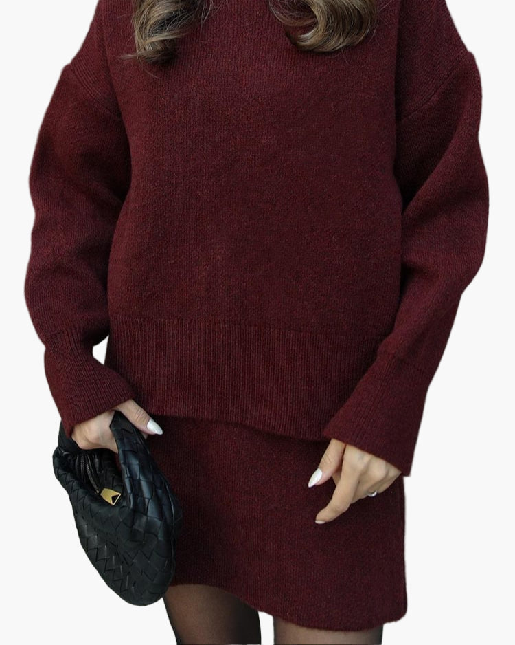 Drune | Strickset mit Pullover und Minirock - Modischer Herbst Winter Look, Lässig & Elegant