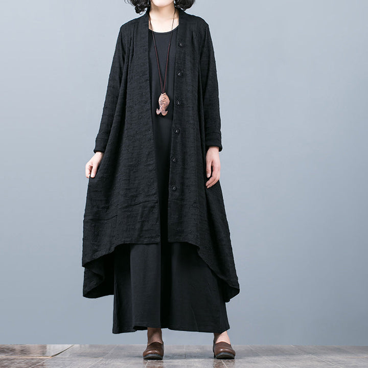 Drune | schwarzer Jacquardmäntel oversize baggy großer Saum asymmetrisches Design Outerwear Damen Patchwork Maxi-Mantel
