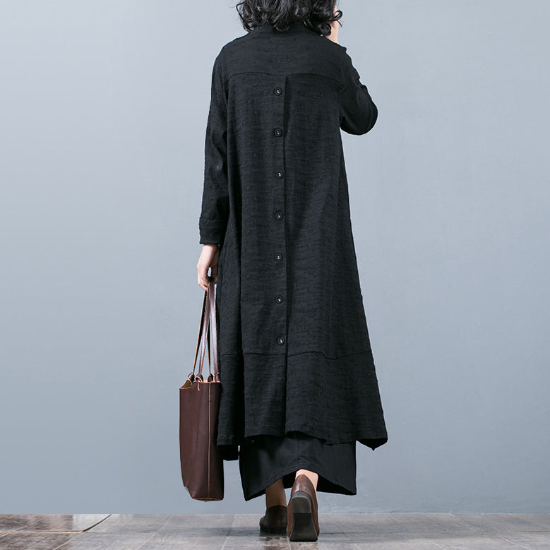 Drune | schwarzer Jacquardmäntel oversize baggy großer Saum asymmetrisches Design Outerwear Damen Patchwork Maxi-Mantel