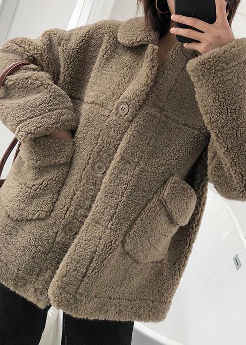 Drune | brauner Wollmantel Übergröße mittellange Jacken Wintermäntel Reverskragen