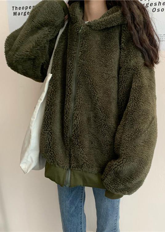 Drune | oversized mittellanger Mantel Winteroberbekleidung grün Kapuzenwolle Jacken