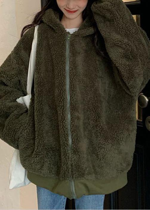 Drune | oversized mittellanger Mantel Winteroberbekleidung grün Kapuzenwolle Jacken