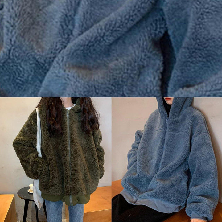 Drune | oversized mittellanger Mantel Winteroberbekleidung grün Kapuzenwolle Jacken