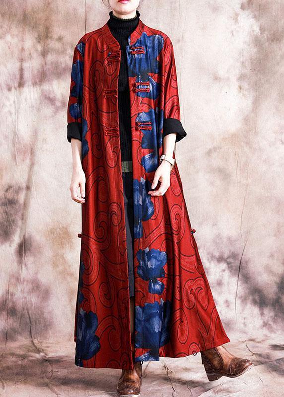 Drune | Plus Size Winterjacke Damen Mäntel Schwarz Patchwork Grün Print Chinesischer Knopf Mantel für Frauen