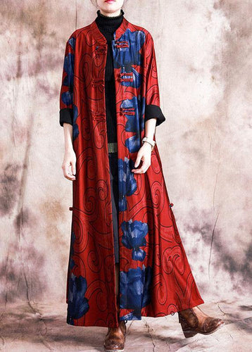 Drune | Plus Size Winterjacke Damen Mäntel Schwarz Patchwork Grün Print Chinesischer Knopf Mantel für Frauen