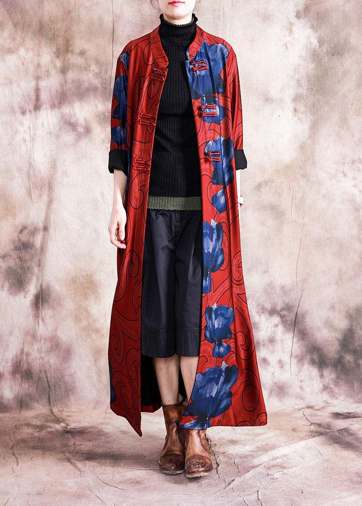 Drune | Plus Size Winterjacke Damen Mäntel Schwarz Patchwork Grün Print Chinesischer Knopf Mantel für Frauen