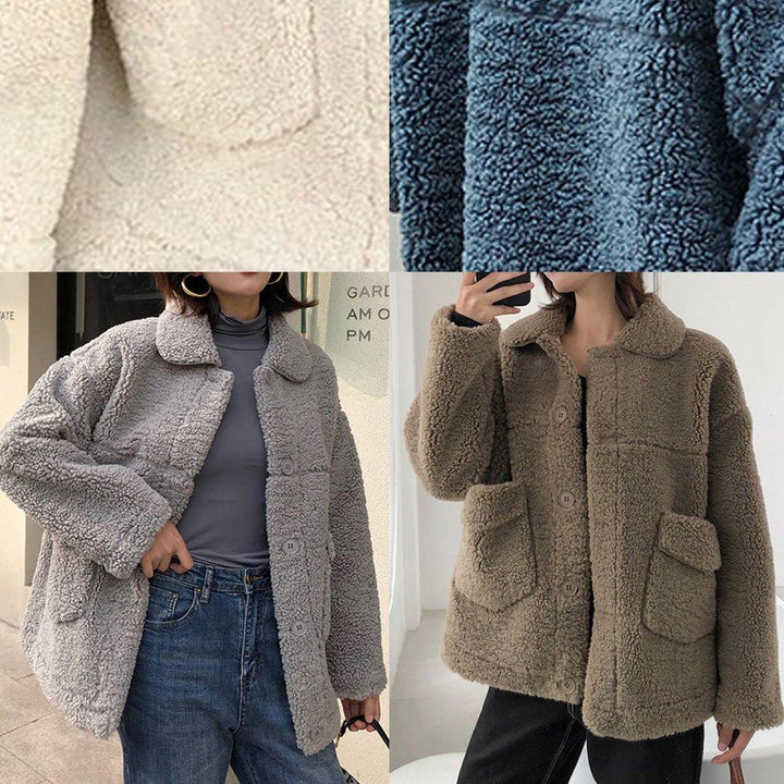 Drune | Plus-Size-Kleidung Jacken & Mäntel große Taschen Damenmäntel nude Reverskragen Wollübermantel