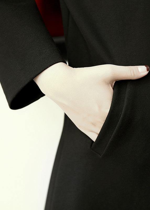Drune | Übergrößen lange Jacken Damen Mäntel schwarz Reverskragen Mantel