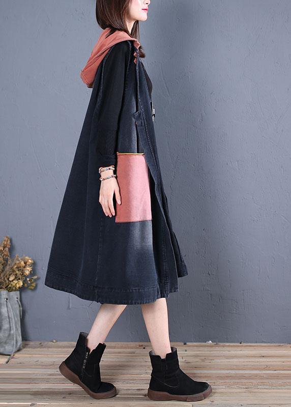 Drune | Plus-Size-Trenchcoat Schwarz Patchwork Kapuzen ärmellos Jacken