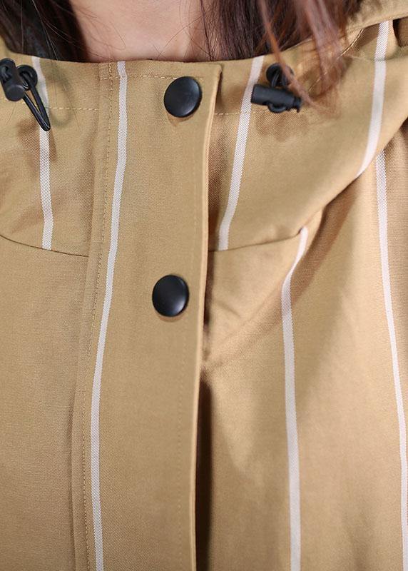 Drune | Damen Freizeitmäntel khaki gestreifter Kapuzen-Reißverschlussüberwurf
